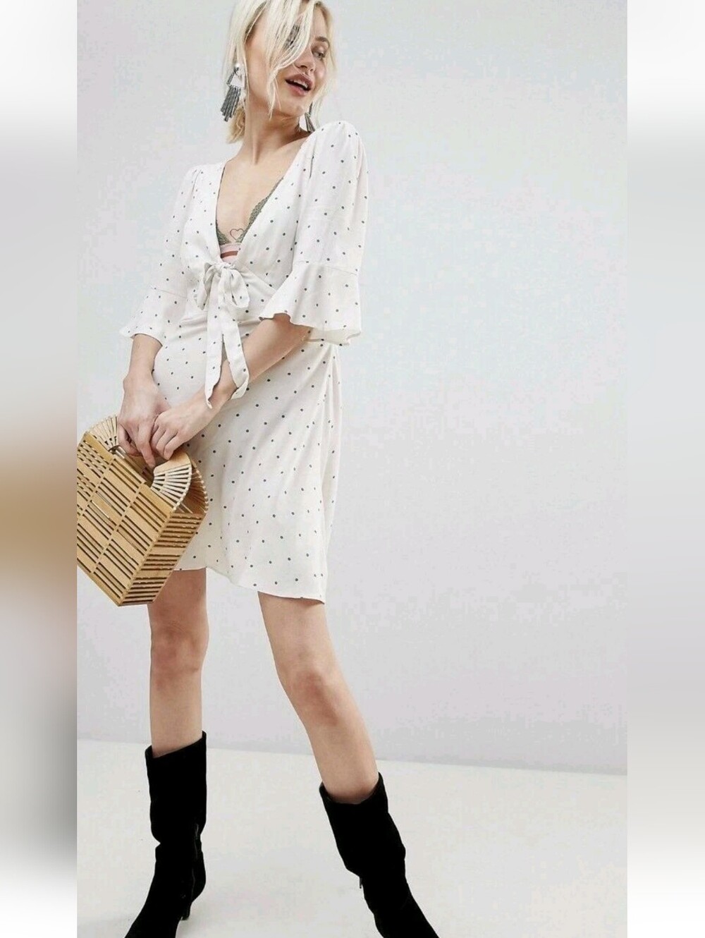 Free People All Yours Polka Dot Mini Dress in Cream Combo